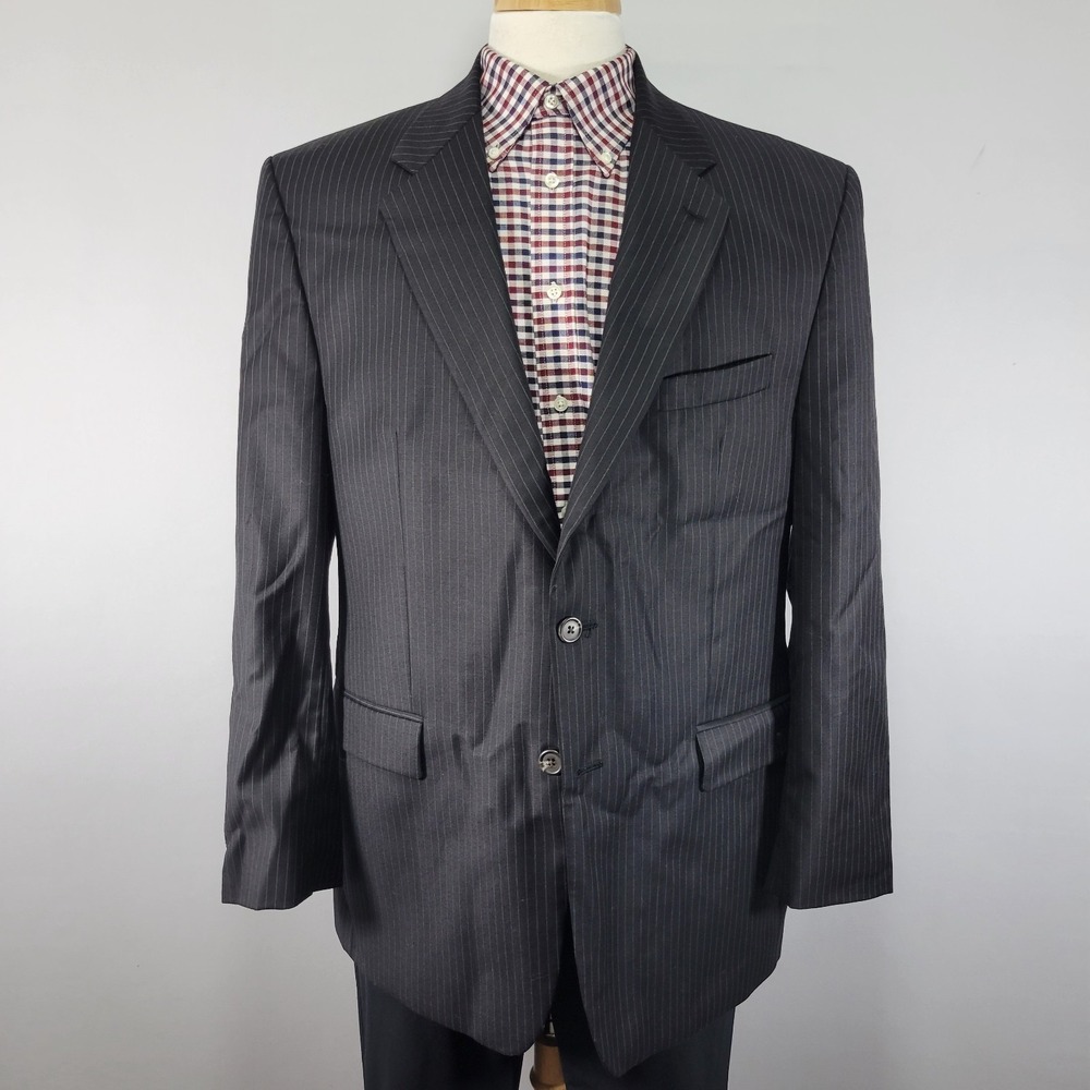 Ralph Lauren Men's Sport Coat Blazer Two Button Black Pin Striped Wool Size 44R - Picture 1 of 14
